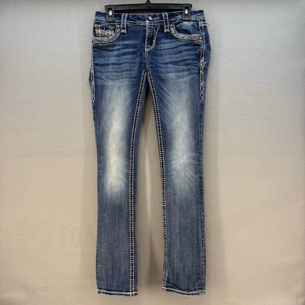 Rock Revival Jeans Women's 25(2) Blue Jazlyn Easy Straight Sequin Embellished